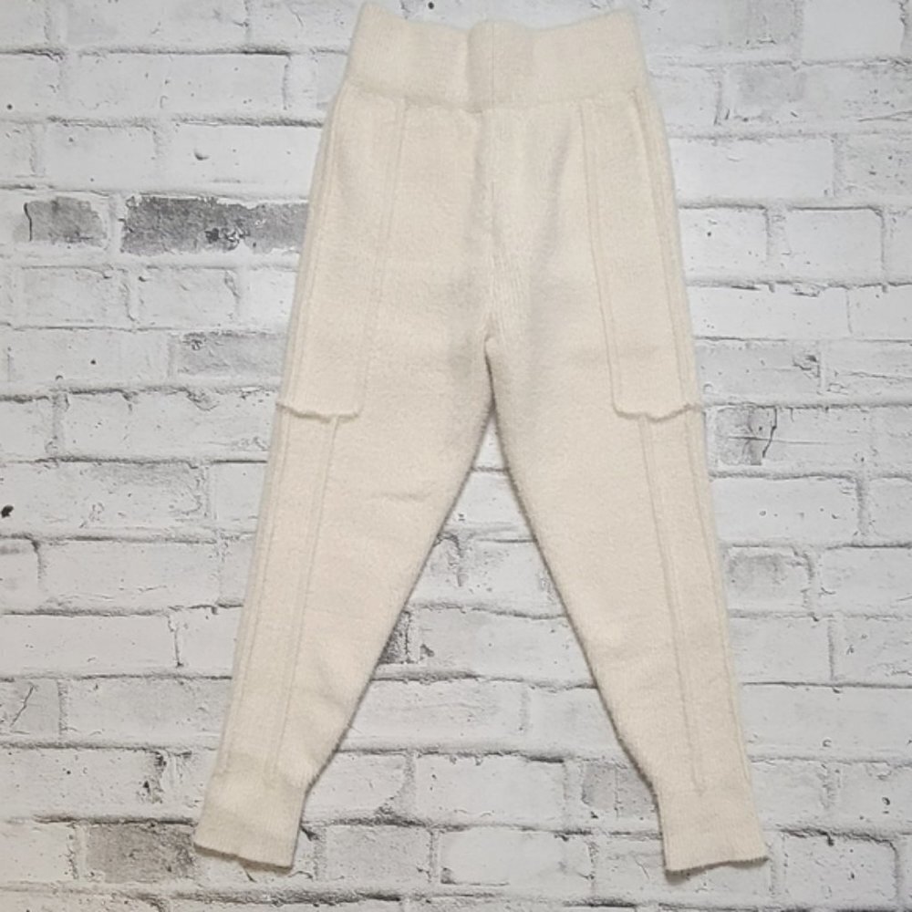 BBXBRAND Wool Knit Pants XL Cream High Waist Luxury Cargo Joggers NWT